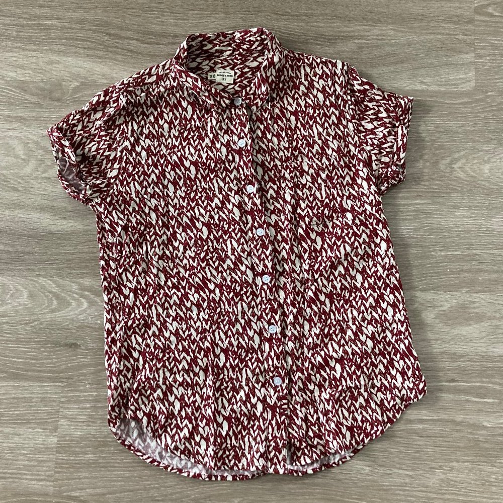 Abstract Patterned Red Button Down